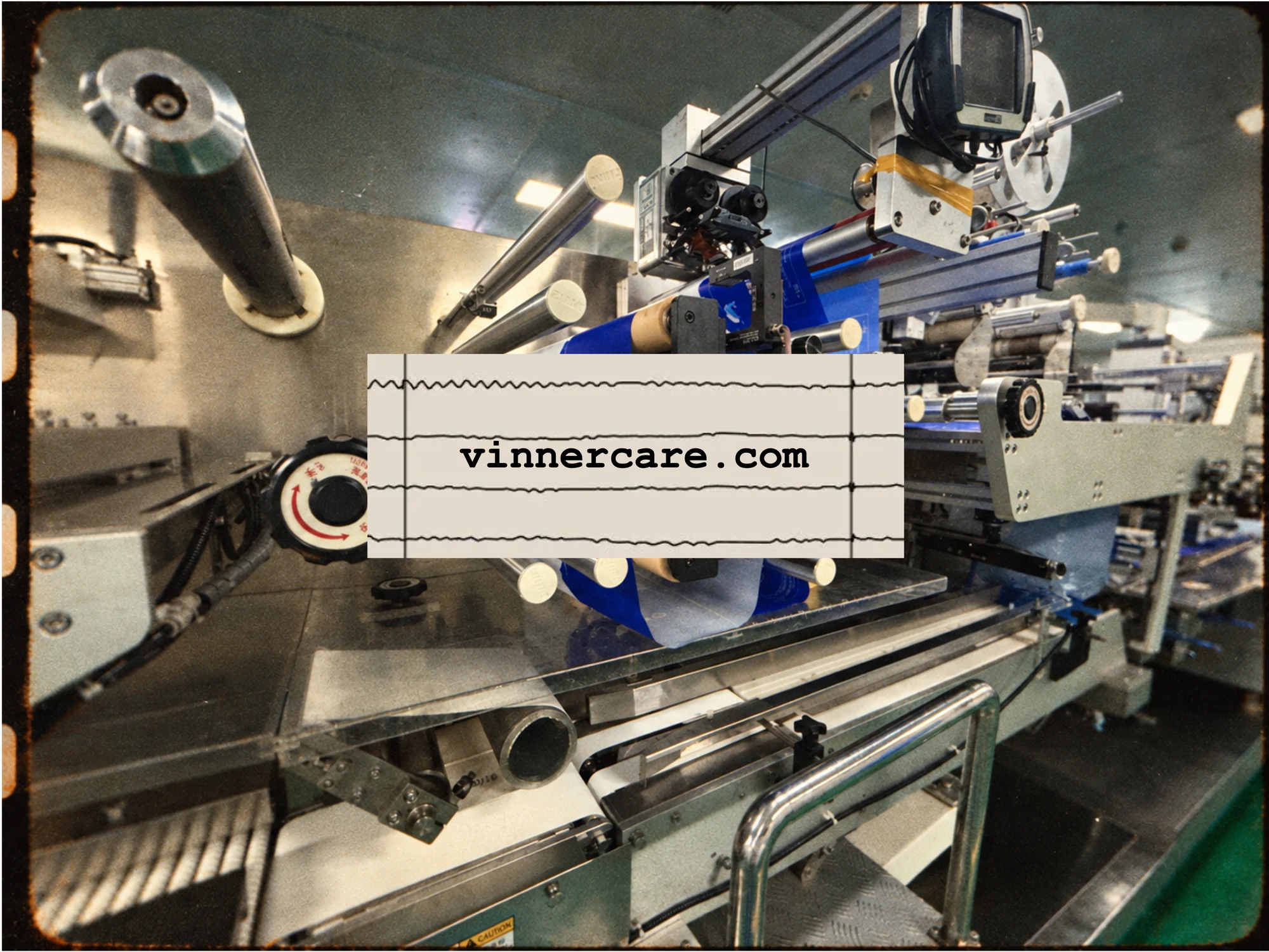 VINNER wet wipes production equipment with vinnercare.com displayed on the new website announcement cover